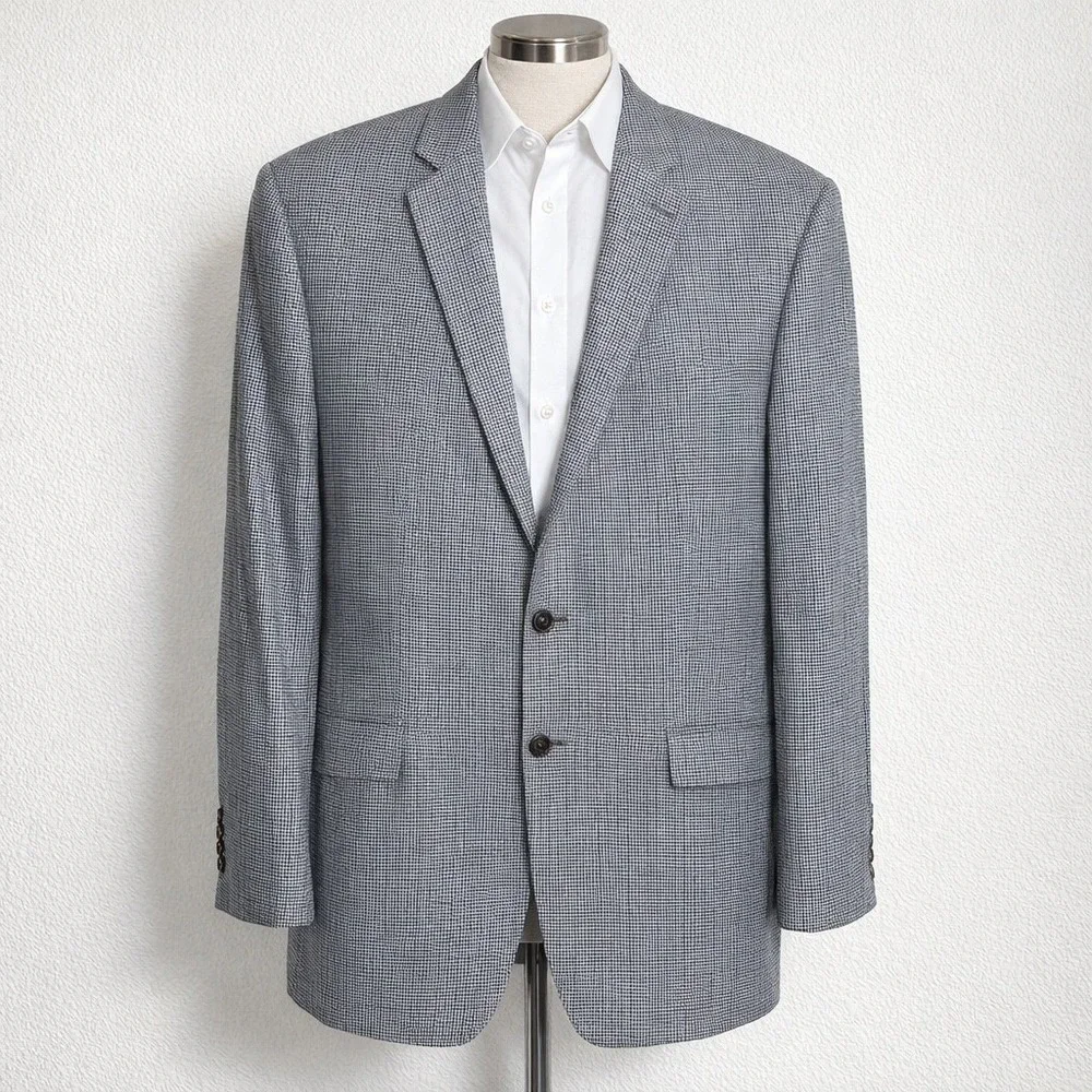 Ralph Lauren Silk Wool Houndstooth Blazer Mens 44R Blue Grey Sport‎ Coat Canada